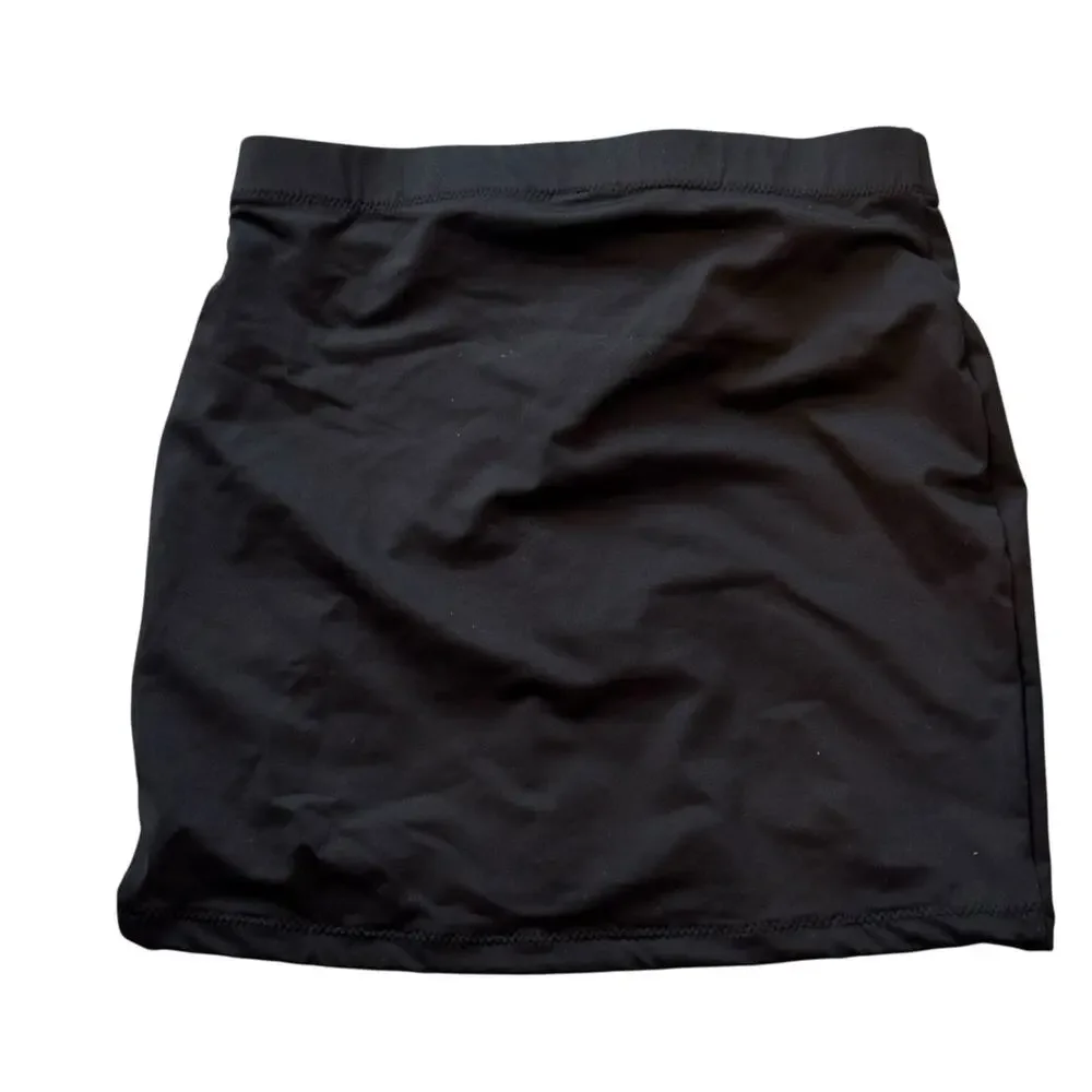 SKIMS Women's Black Zip-Up Swim Mini Skirt ONYX Size S NWOT
